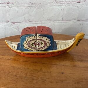 Vintage Japanese Boat Ceramic Salt and Pepper Shaker Pair